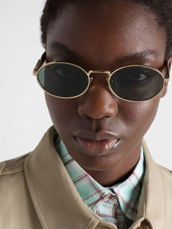 Prada PR65ZS ZVN70L BRAND NEW Sunglasses Pale Gold Dark Green Oval Metal Unisex main image 4
